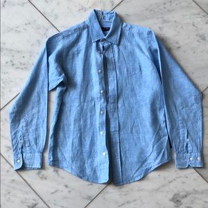 Brooks Brothers Boys Size Medium Blue Linen Shirt